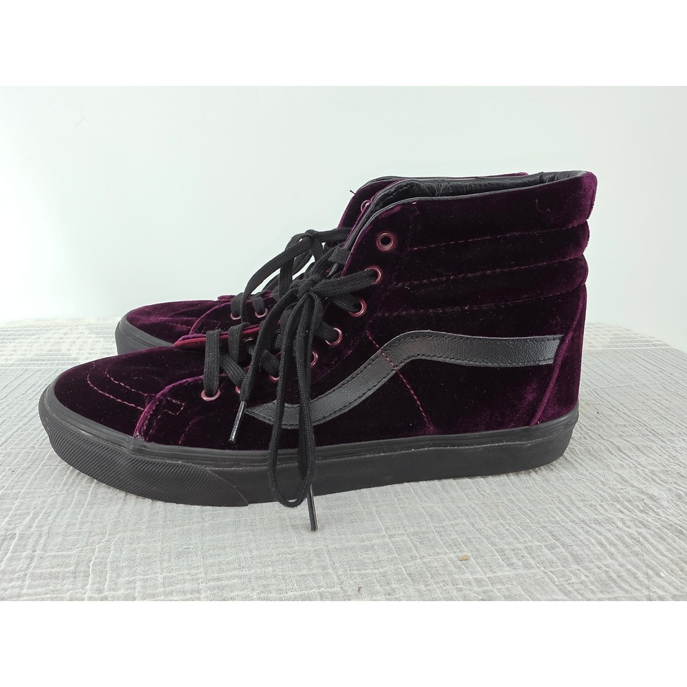 Vans Sk8-Hi Purple Velvet High Top Sneakers Mens 9.5 Black Leather Stripe - Picture 8 of 9